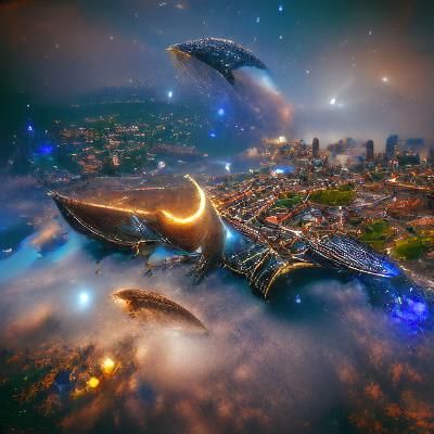 Cities Atop Whale Soaring Through Space