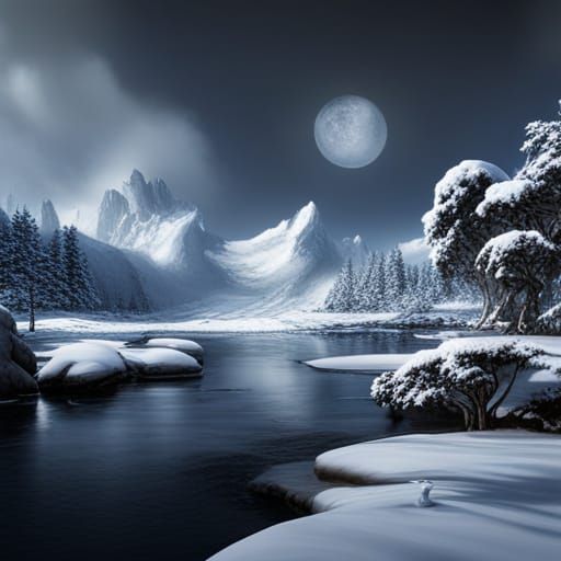 Detailed Matte Painting of a Snowy Landscape