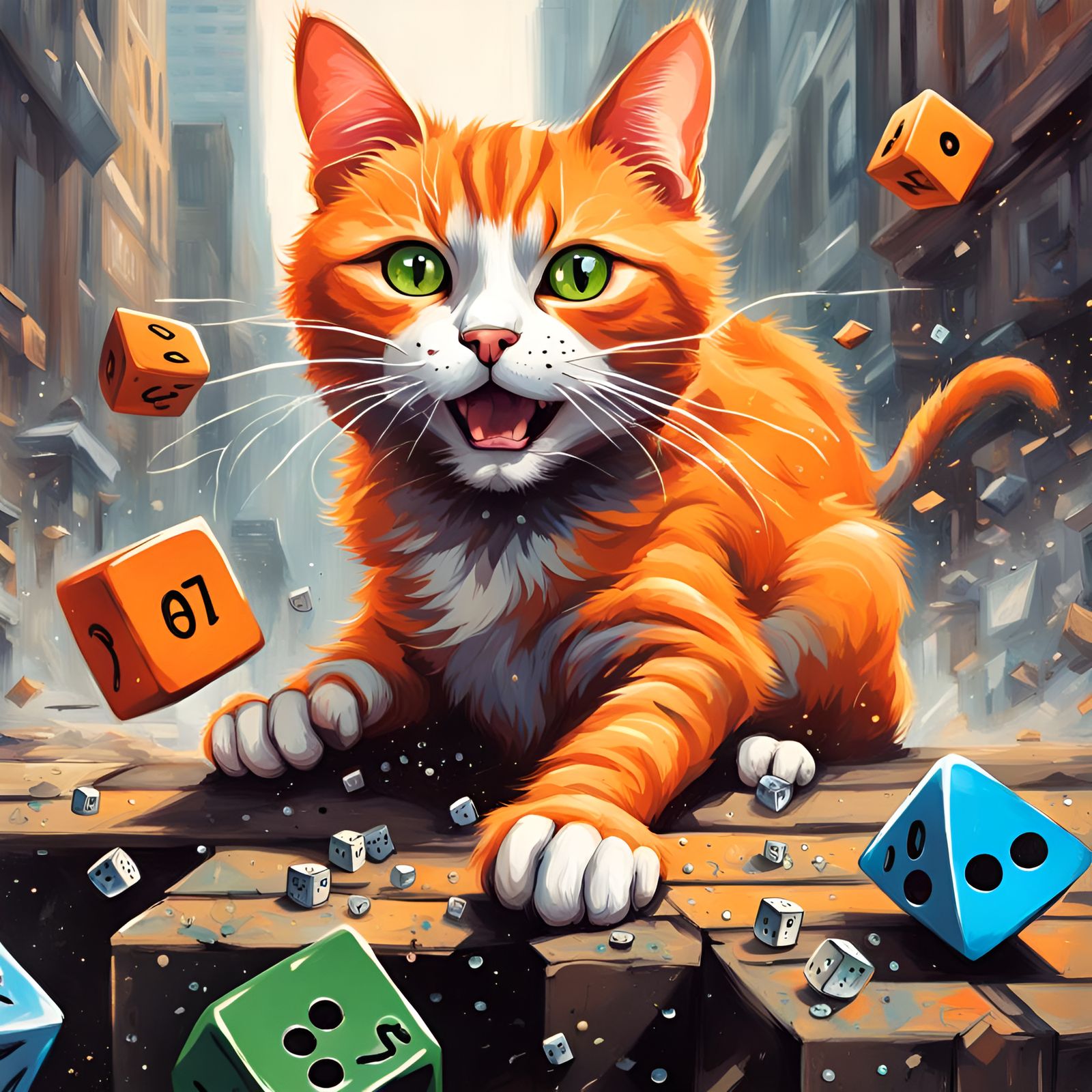 One-Eyed Cat Plays with Dice: Graffiti Art