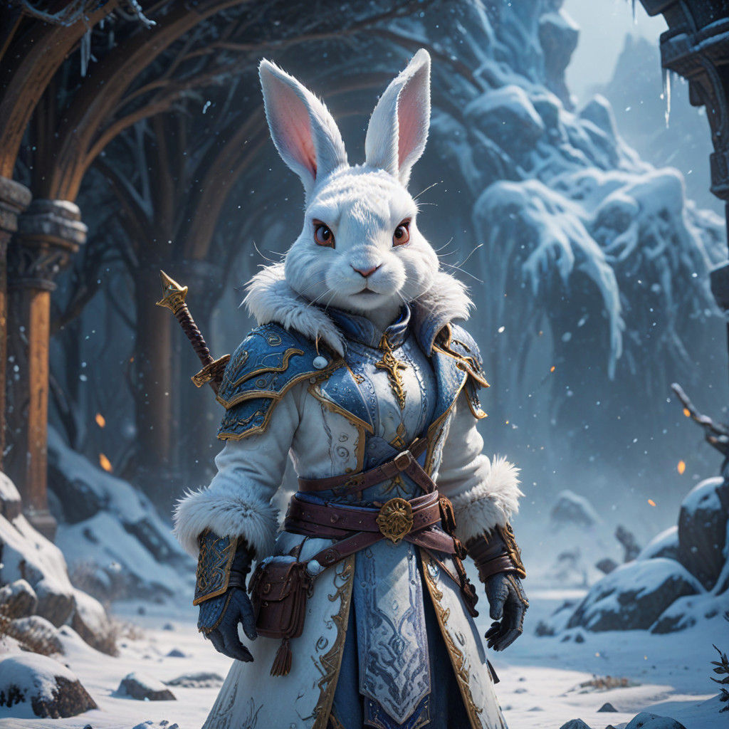Whimsical Winter Warrior Rabbit