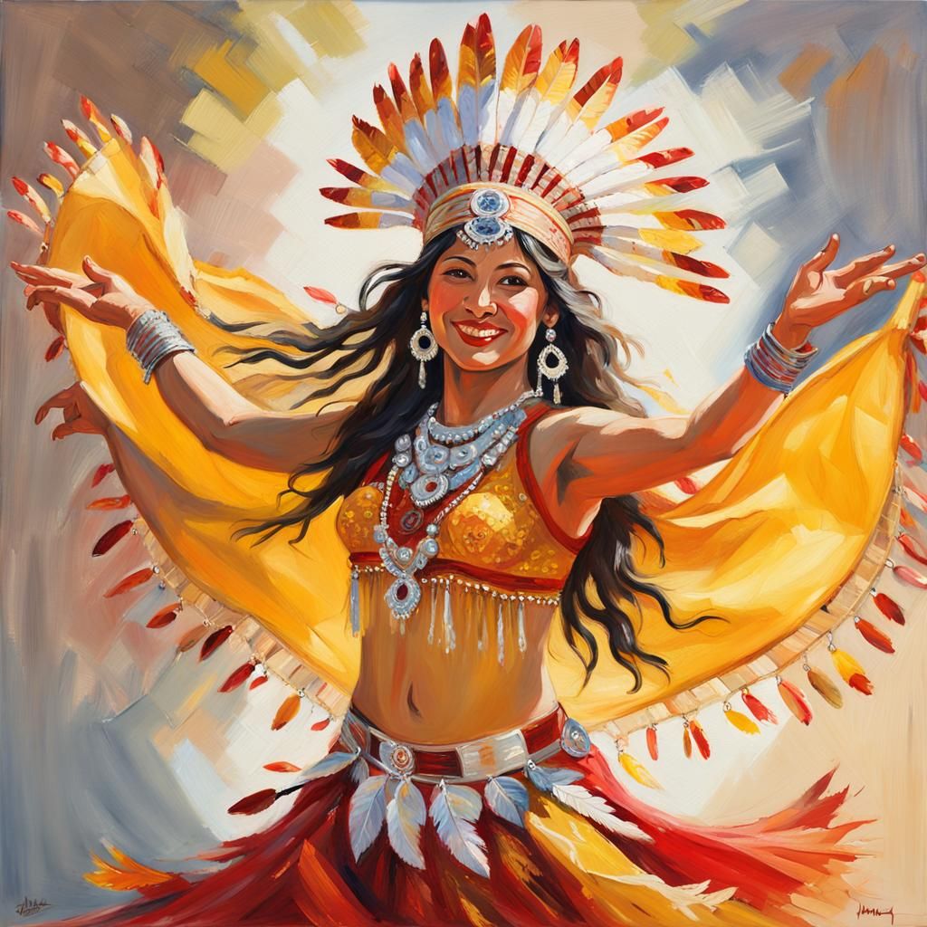 Native American Dancer in Vibrant Impressionist Oil Painting
