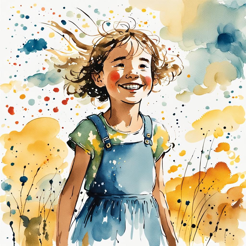 Smiling Girl in Quentin Blake Illustration Style