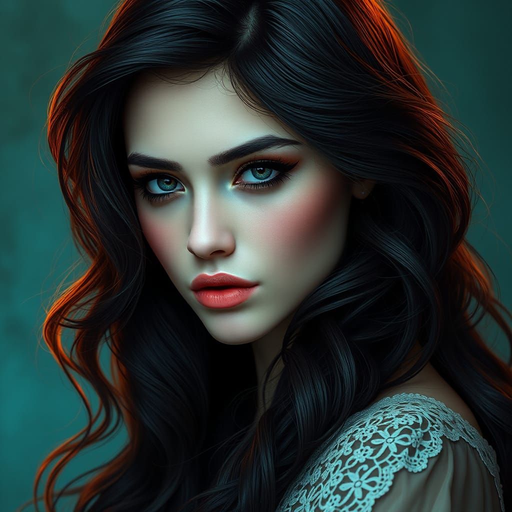 Ethereal Goddess with Luxuriant Locks and Delicate Garb