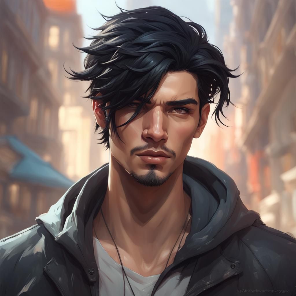 Detailed Portrait of a Cool Boy with Black Hair