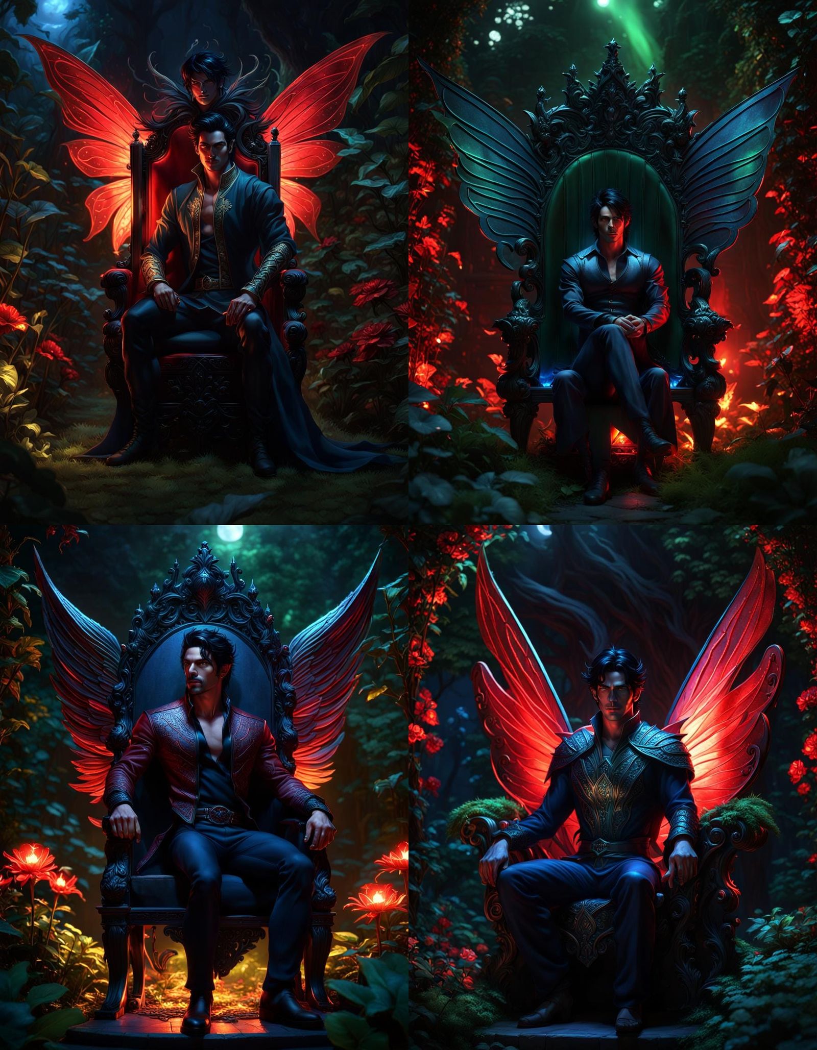 Dark Fairy on Throne in Shadowy Garden
