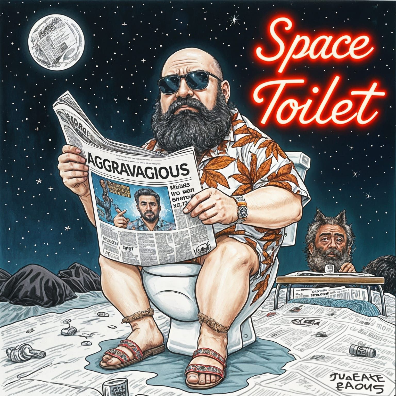 Cursive Neon Space Toilet Album Cover in 90s Style