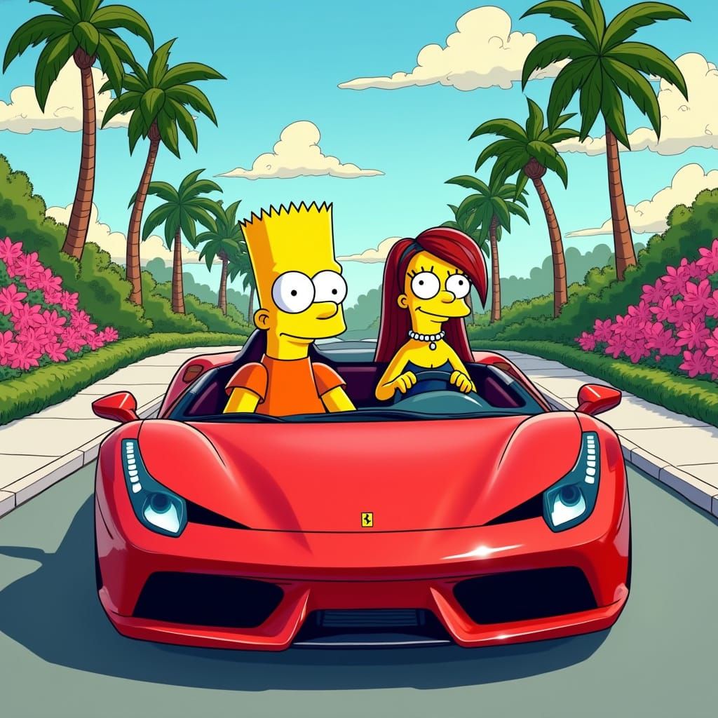 Bart Simpson Cruises in a Ferrari with Vanessa