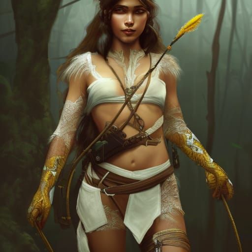 Amazonian Archer Portrait in Hyperdetailed Style