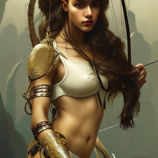 Amazonian Archer in Lush Jungle, Detailed Portrait