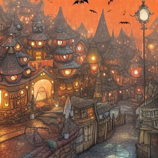 Steampunk Halloween Town by Studio Ghibli, Anime Style