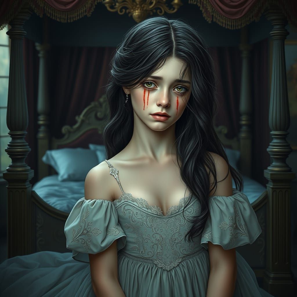Sorrowful Princess in a Haunting Dreamlike Scene