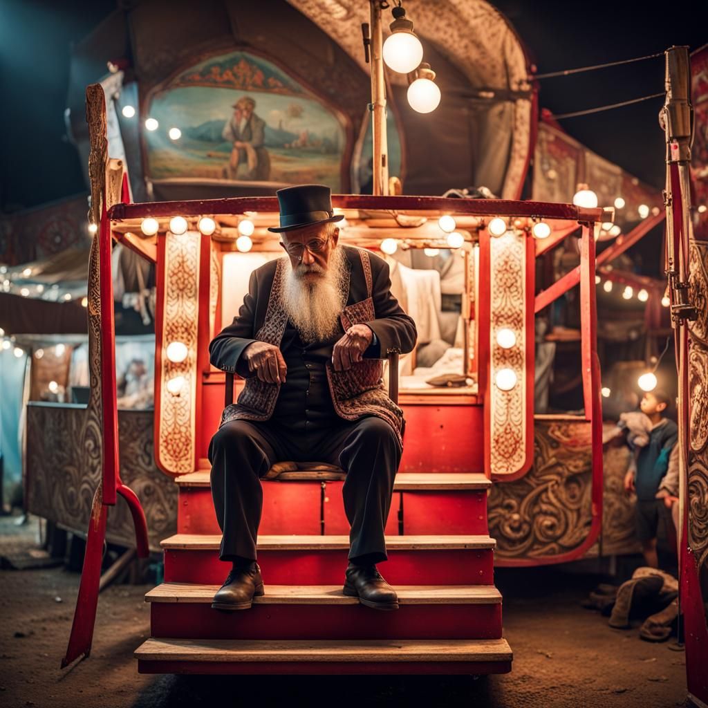 Vintage Carnival Scene with Gypsy Caravan, Digital Art