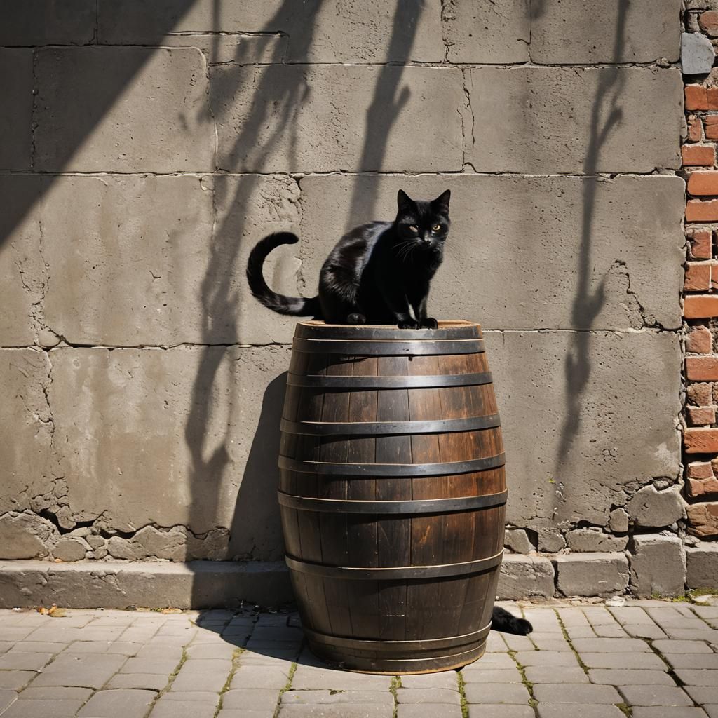 Black Cat Basking in Alley Sunlight