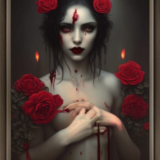 Lillith Vampire Goddess in a Bloody Rose Bath