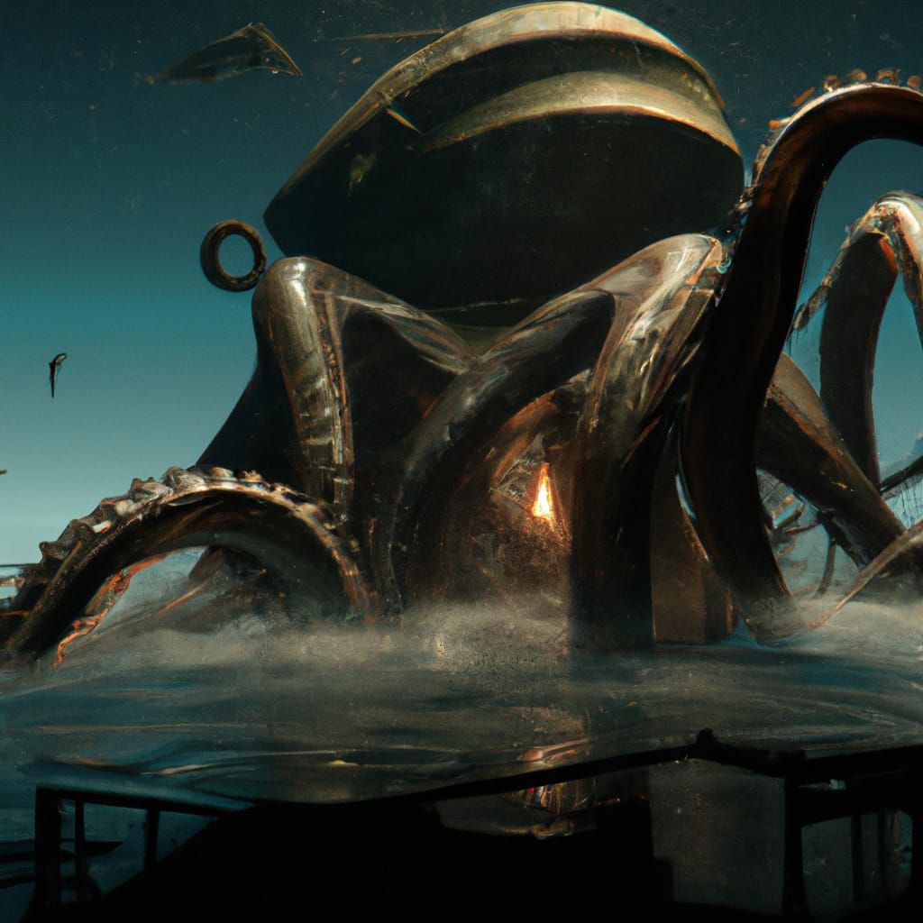 Kraken at Night in Eerie Detailed Style