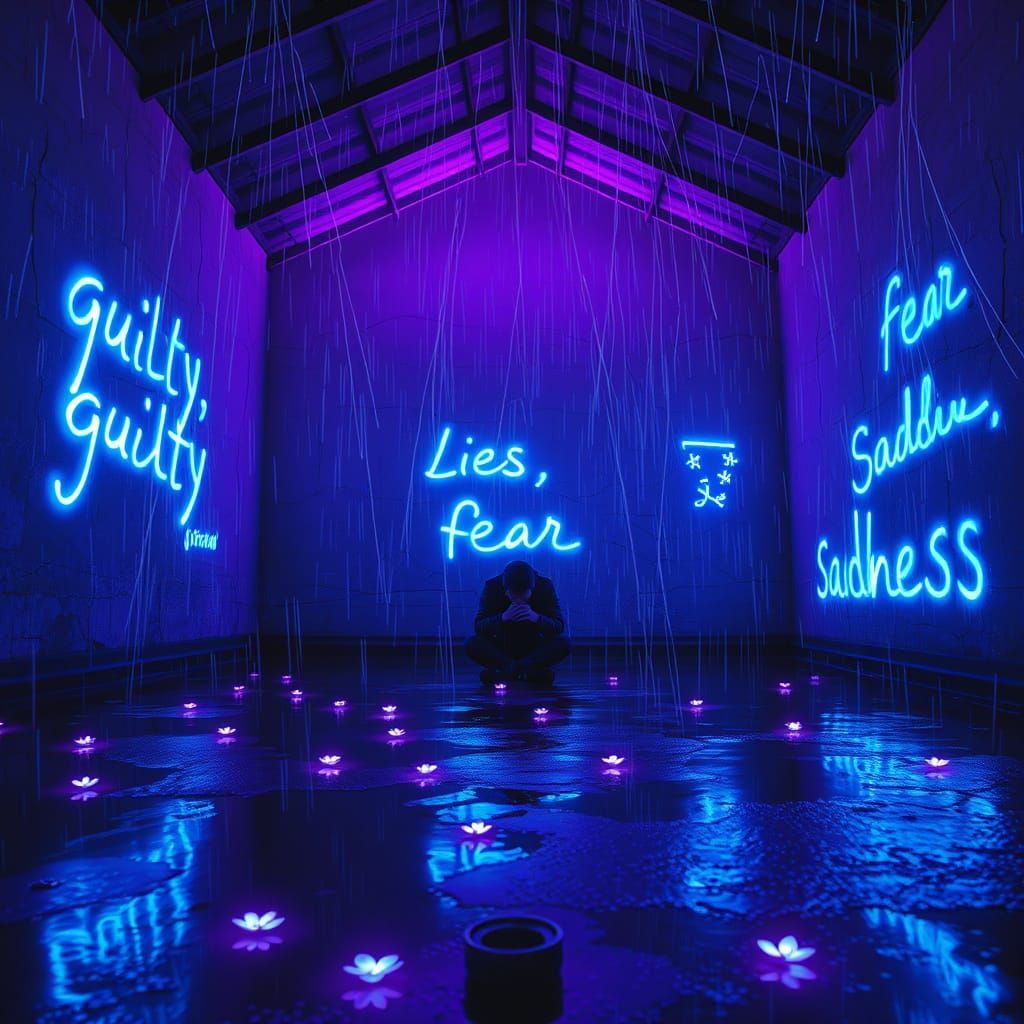 Gothic Cyberpunk Figure in Rainy Night