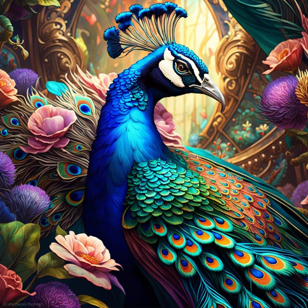 Majestic Peacock Display in Fantasycore Style