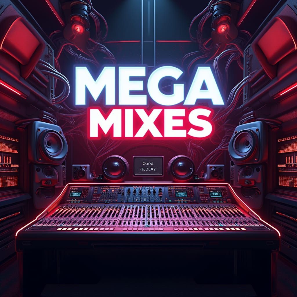 Futuristic Recording Studio in Neon-Lit Fantasy Style