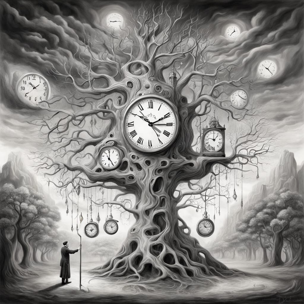 Pencil Transforms into Tree in Surreal Dalí-Inspired Oil Pai...