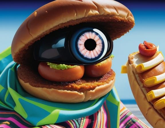 Alien Eating Hot Dog in Surreal Oil Painting