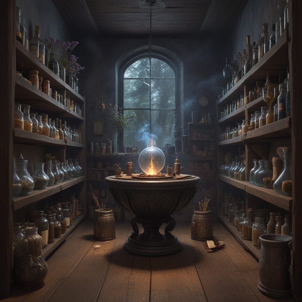 Dark Fantasy Wizard Laboratory in Impasto Style