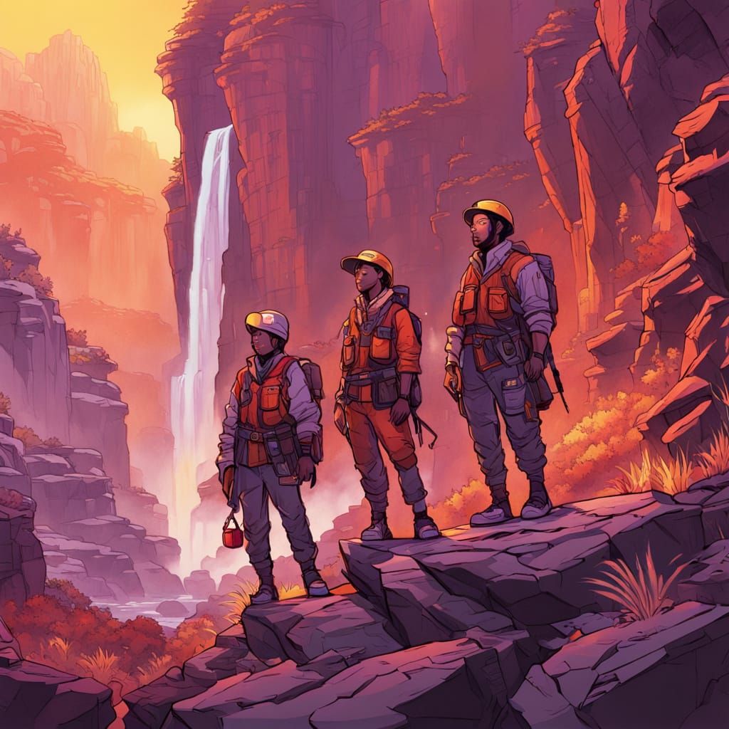 Canyon Service Team: Vibrant Concept Art in Copic Style