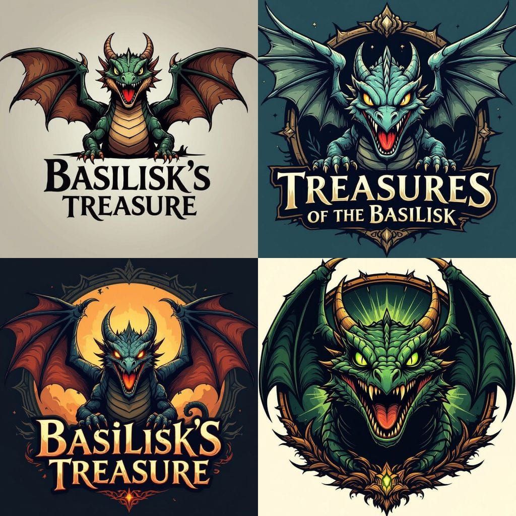 Basilisk Treasure Logo with Smiling Dragon