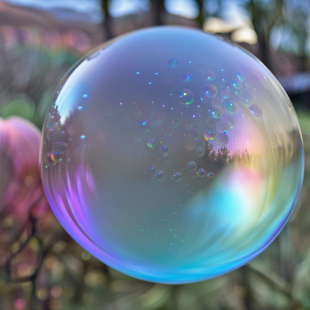 Glass Orb Containing Iridescent Soap Bubbles