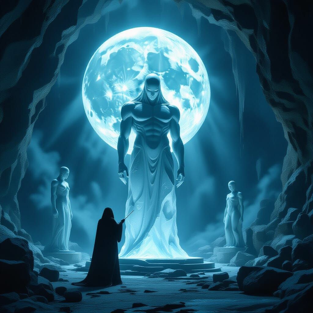 Sculptor Carves Moonlight Being in Shadowy Studio