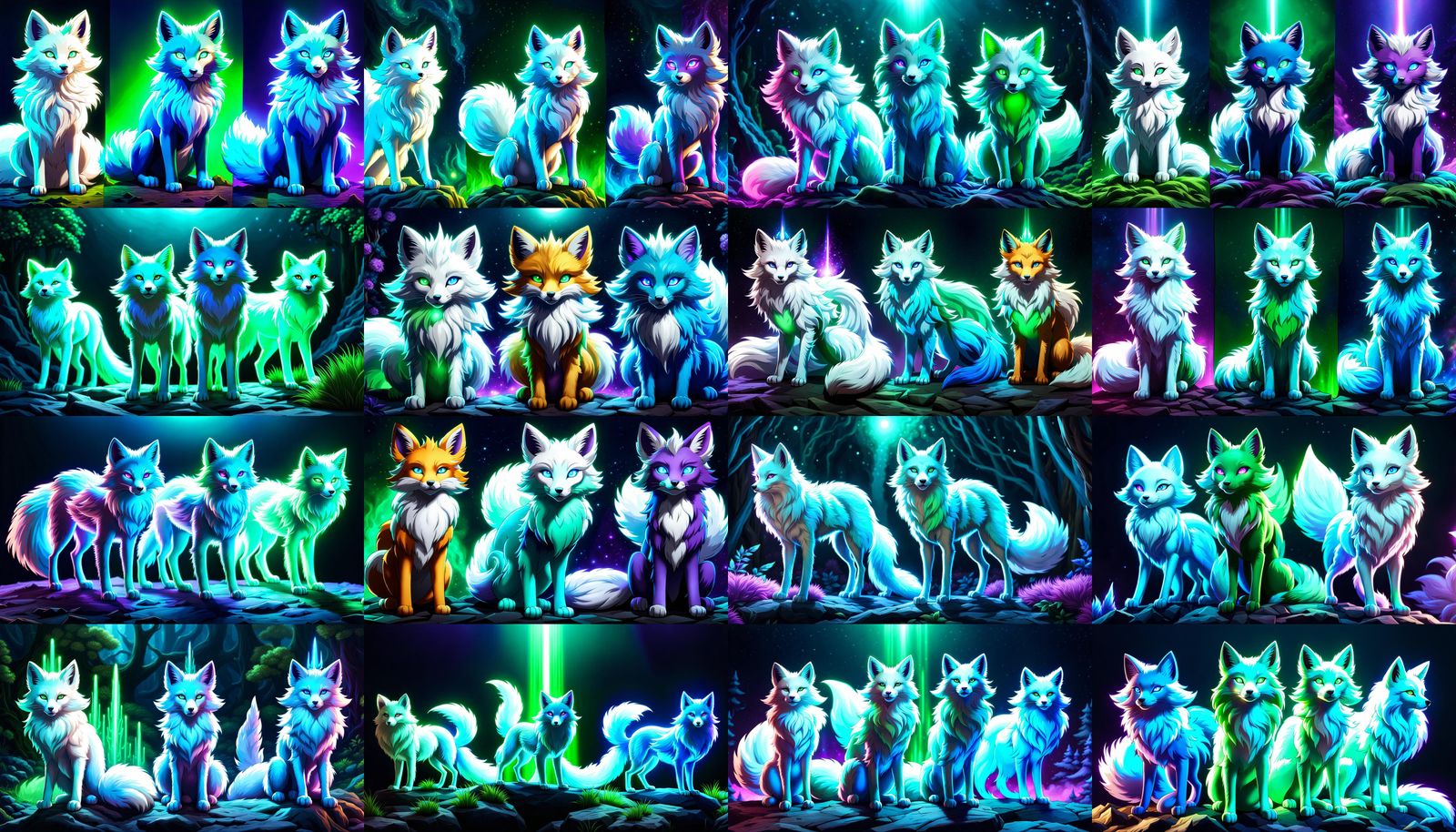 Nine-Tailed Foxes with Glowing Auras