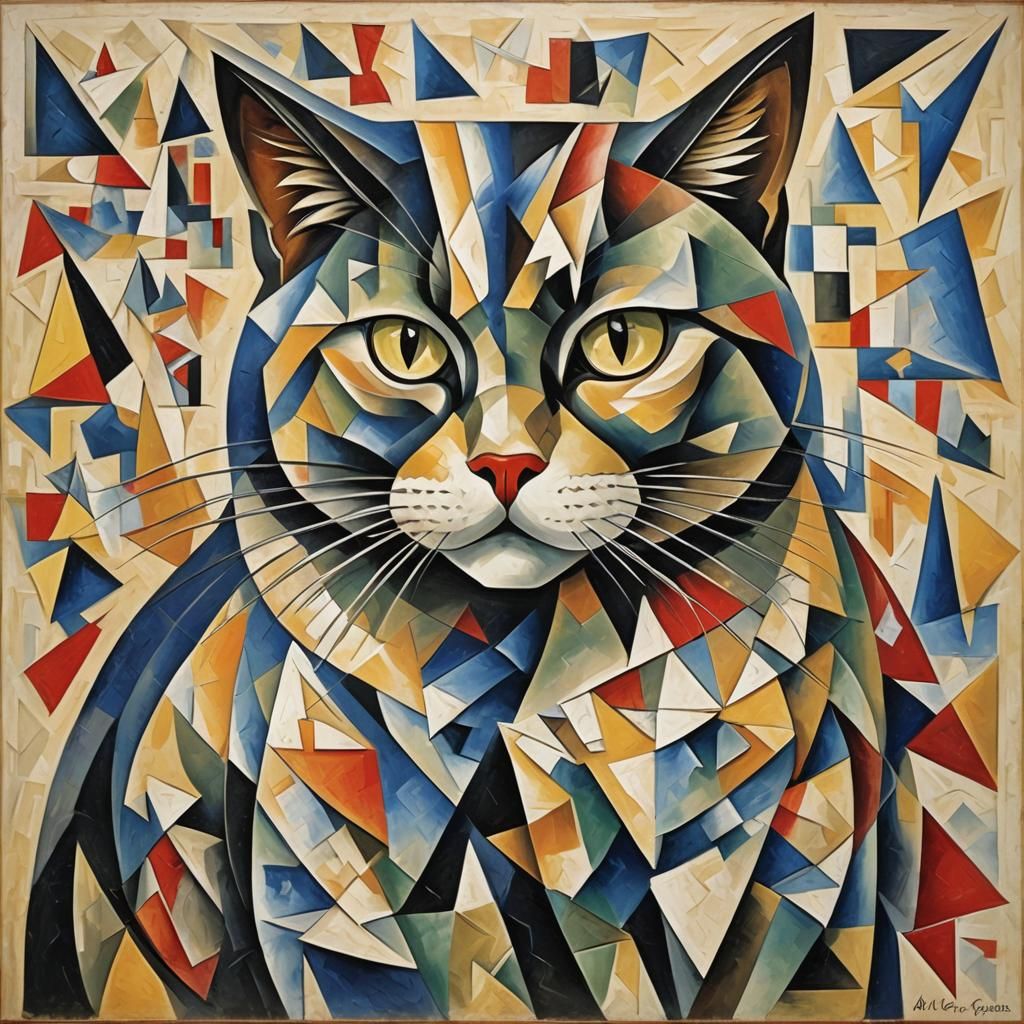 Abstract Wax Cat in Cubist Style