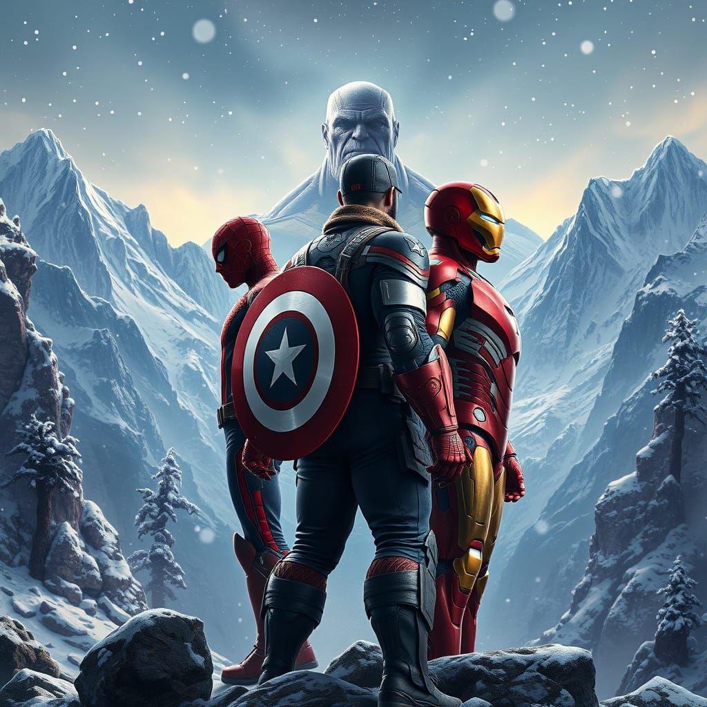 Heroes Stand Strong Against Thanos in Snowy Mountains