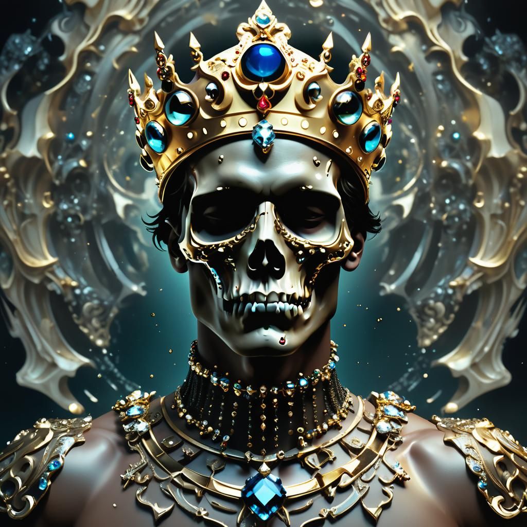 Melting Gem Skull Crown: Surreal Digital Art Portrait
