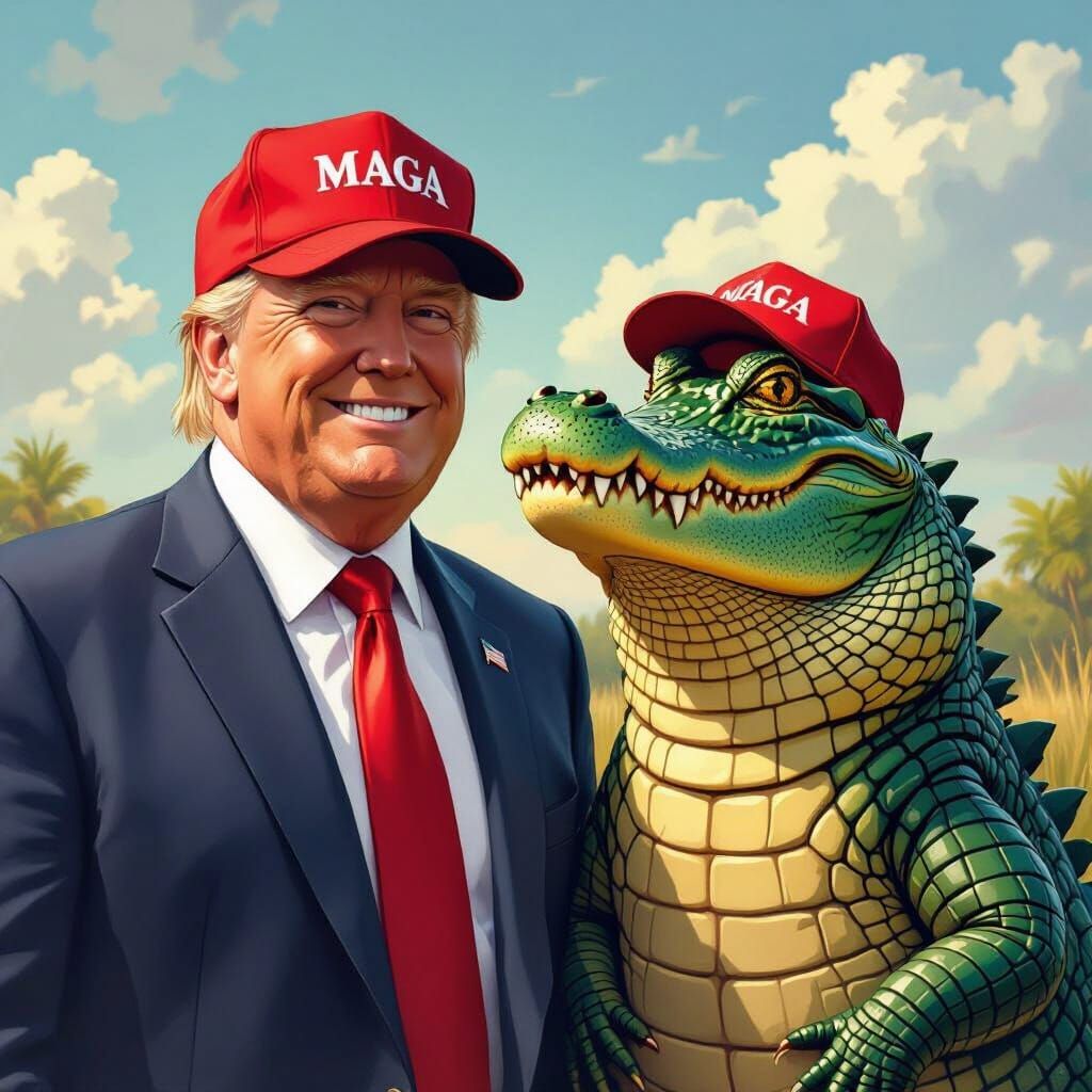 Trump and Alligator Best Friends in Digital Art