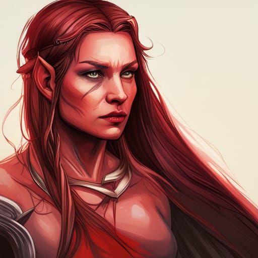 Viking Woman with Red Hair Gazing at Moon