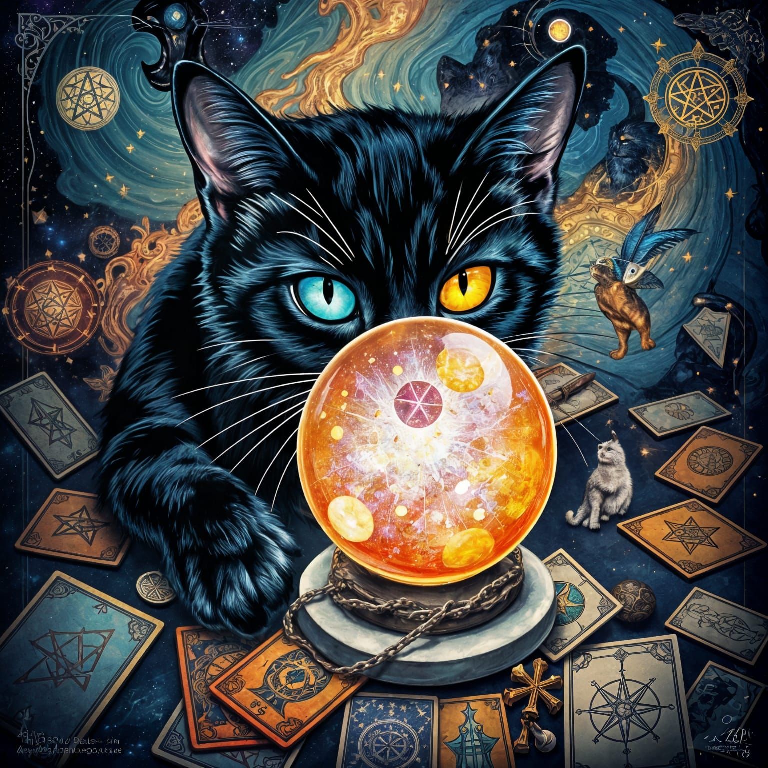 Mystical Cat Gazing into Crystal Ball