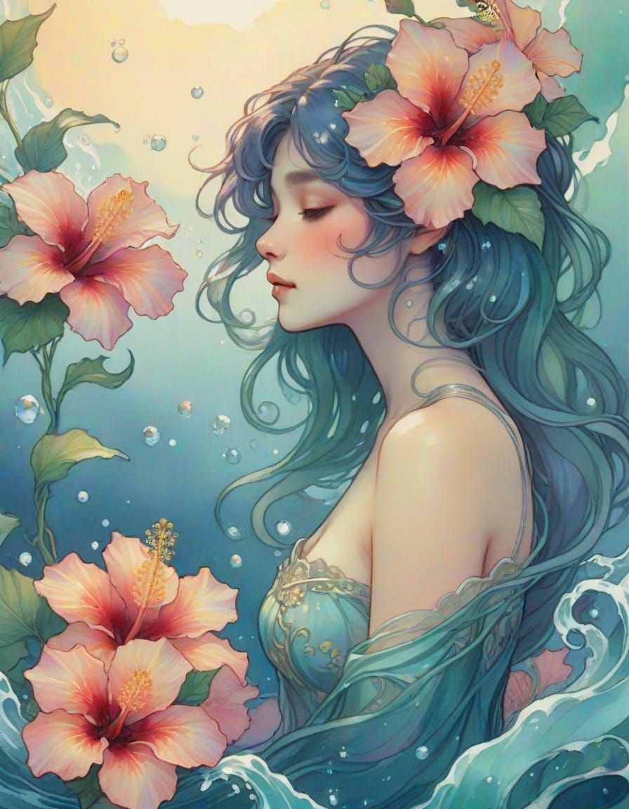 Art Nouveau Woman Rising from the Sea