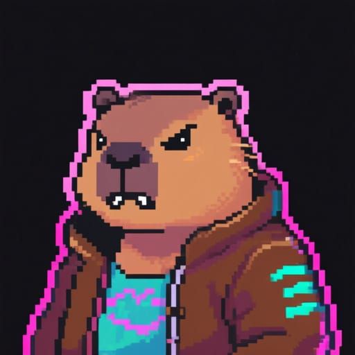 Pixel Art Capybara in 80s Neon Street Fashion