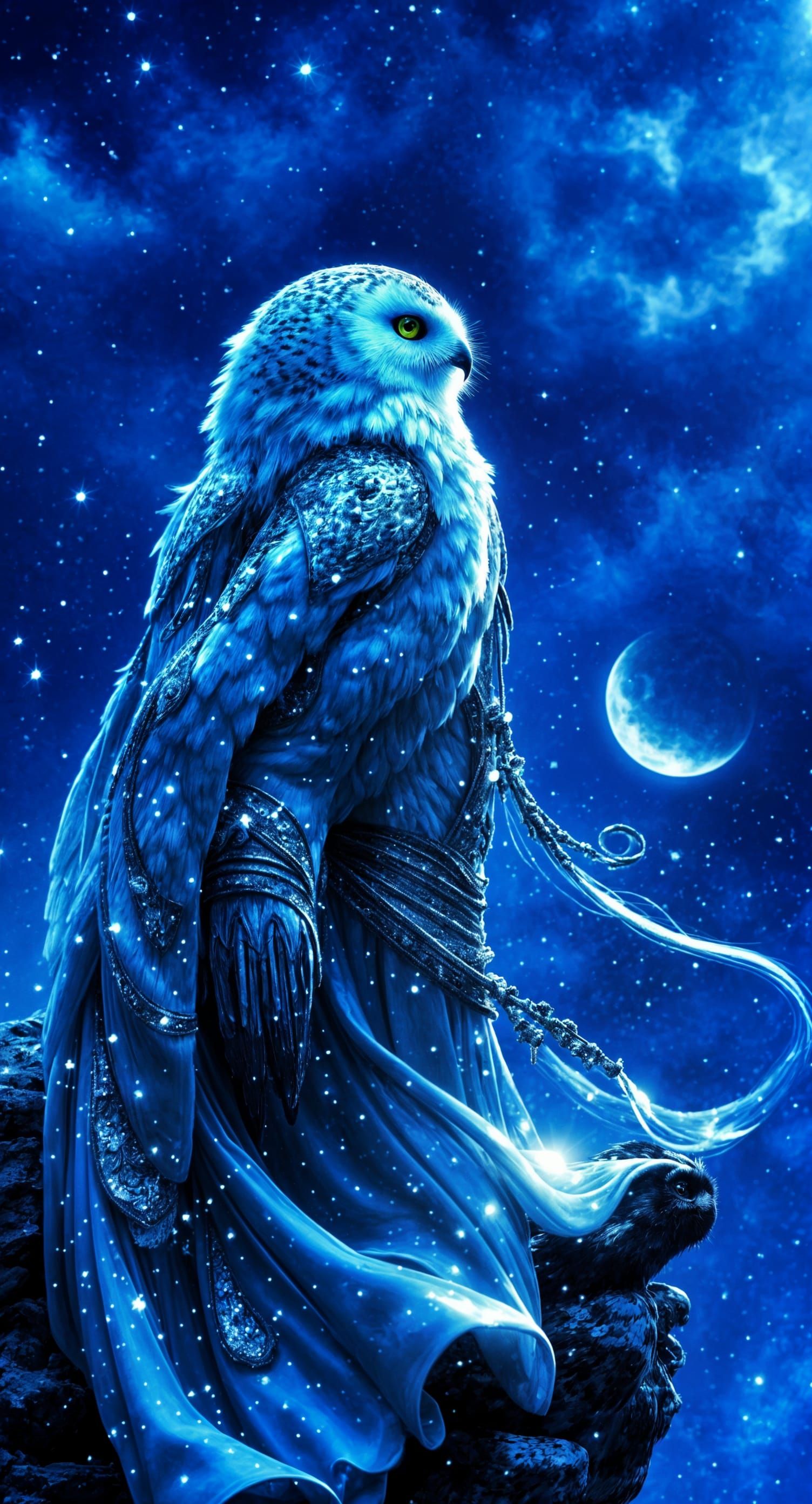Ethereal Snowy Owl Figure in Exquisite Flux Style