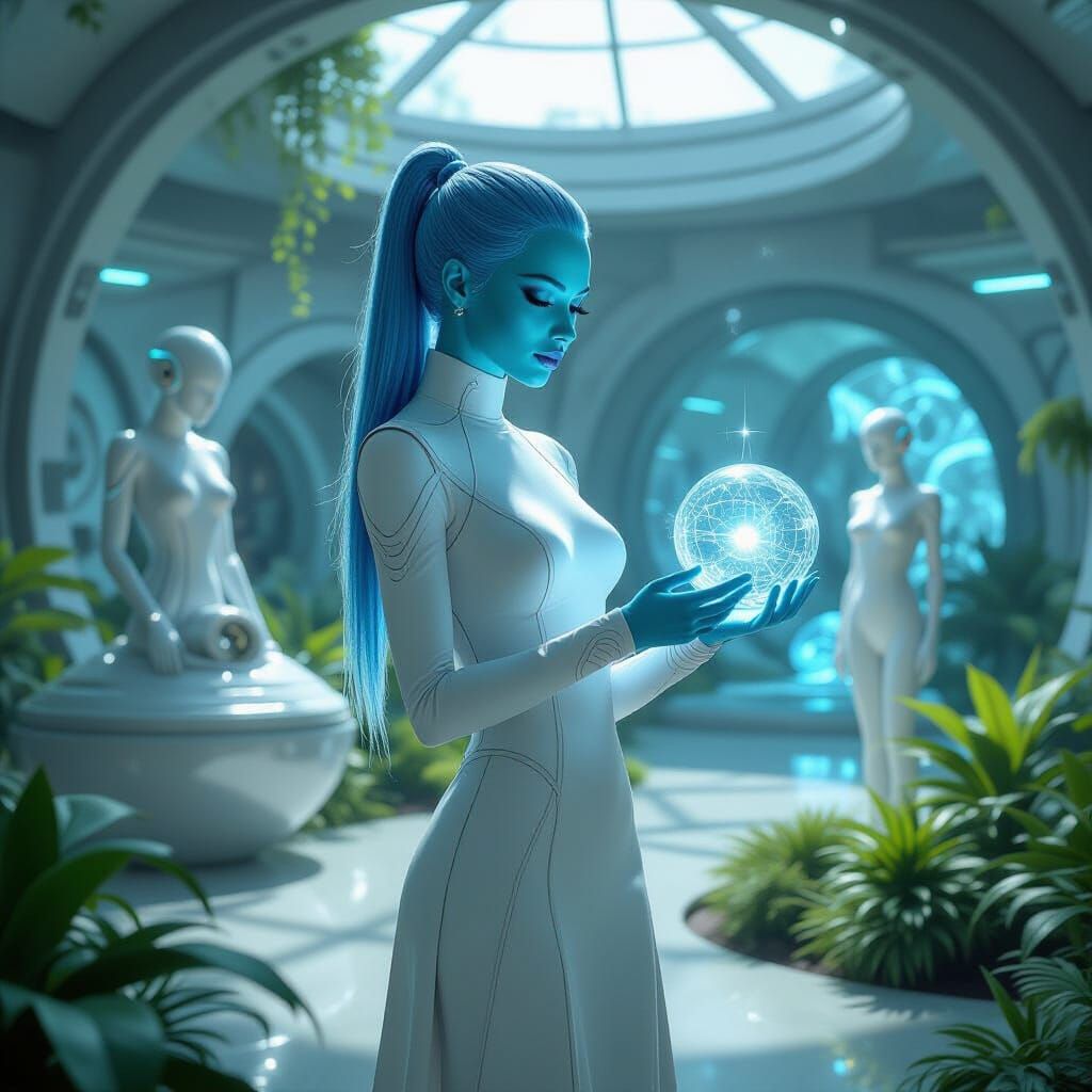Arcturian Pilot Creates Sculpture in Futuristic Garden