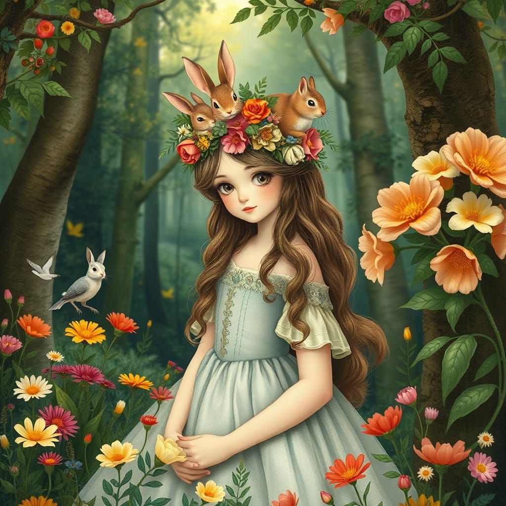 Whimsical Forest Princess in Floral Crown