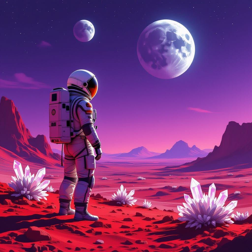 Astronaut on Alien Planet with Two Moons