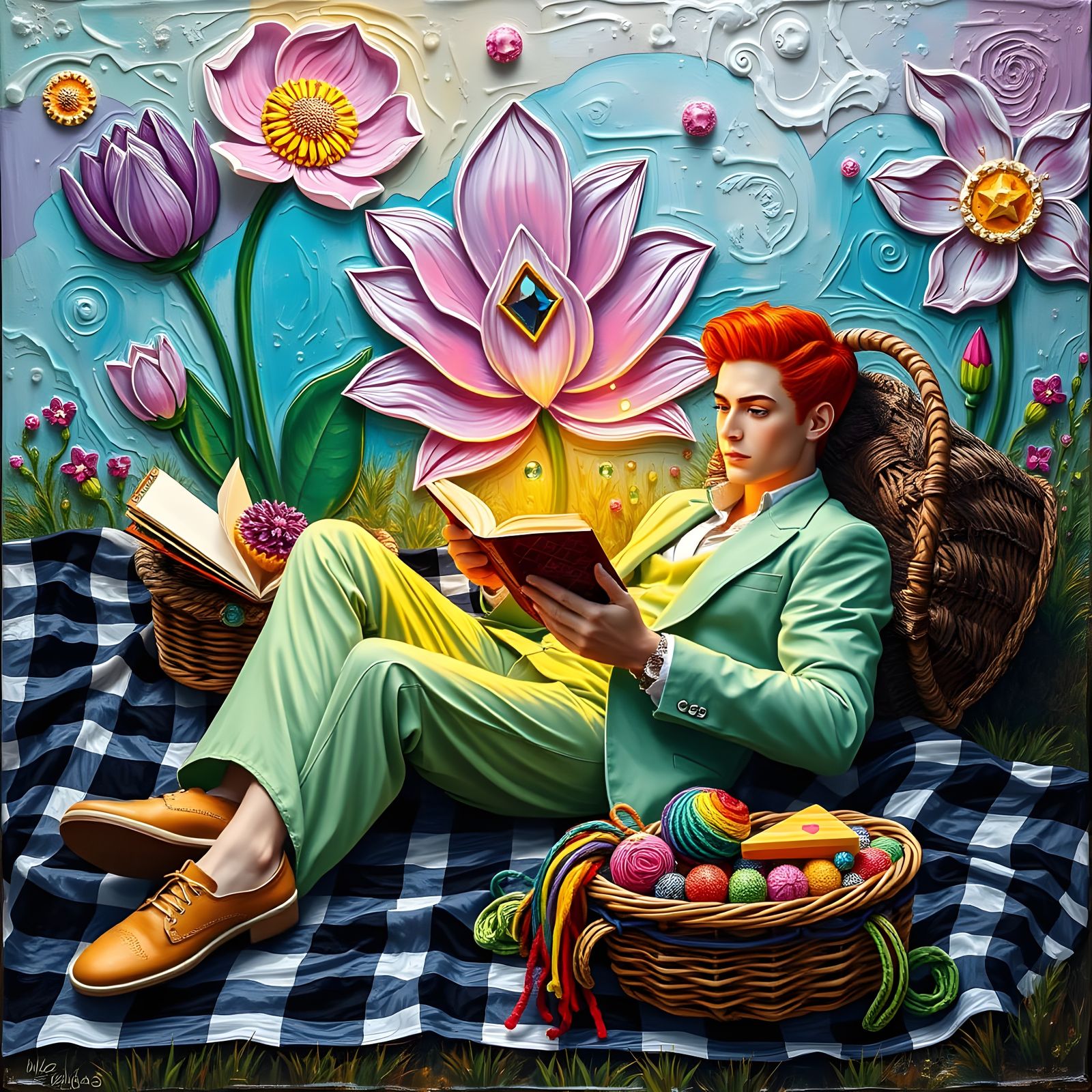 Surreal, 3D Abstract Art of Barista Man in Whimsical Rainbow...