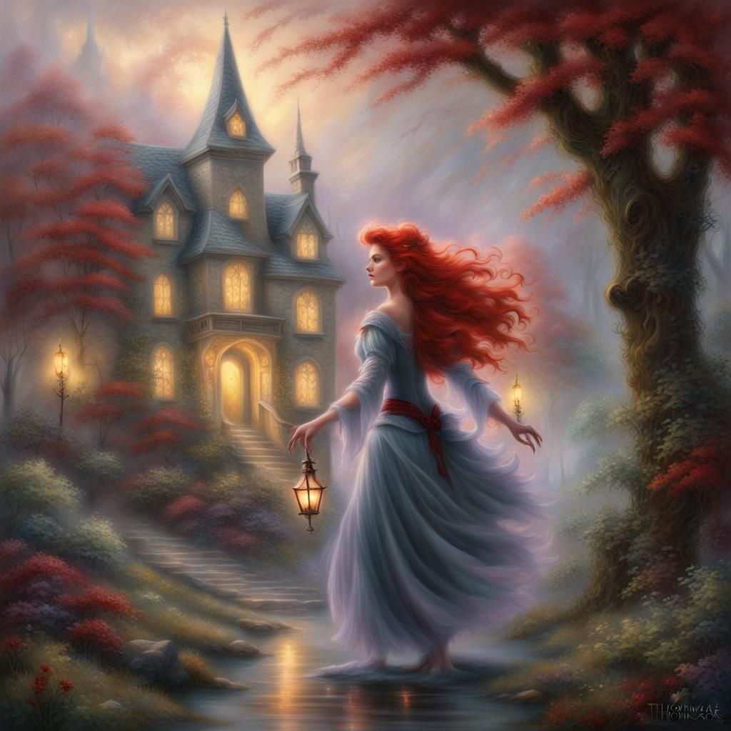 Ethereal Red-Haired Witch in Magic Light
