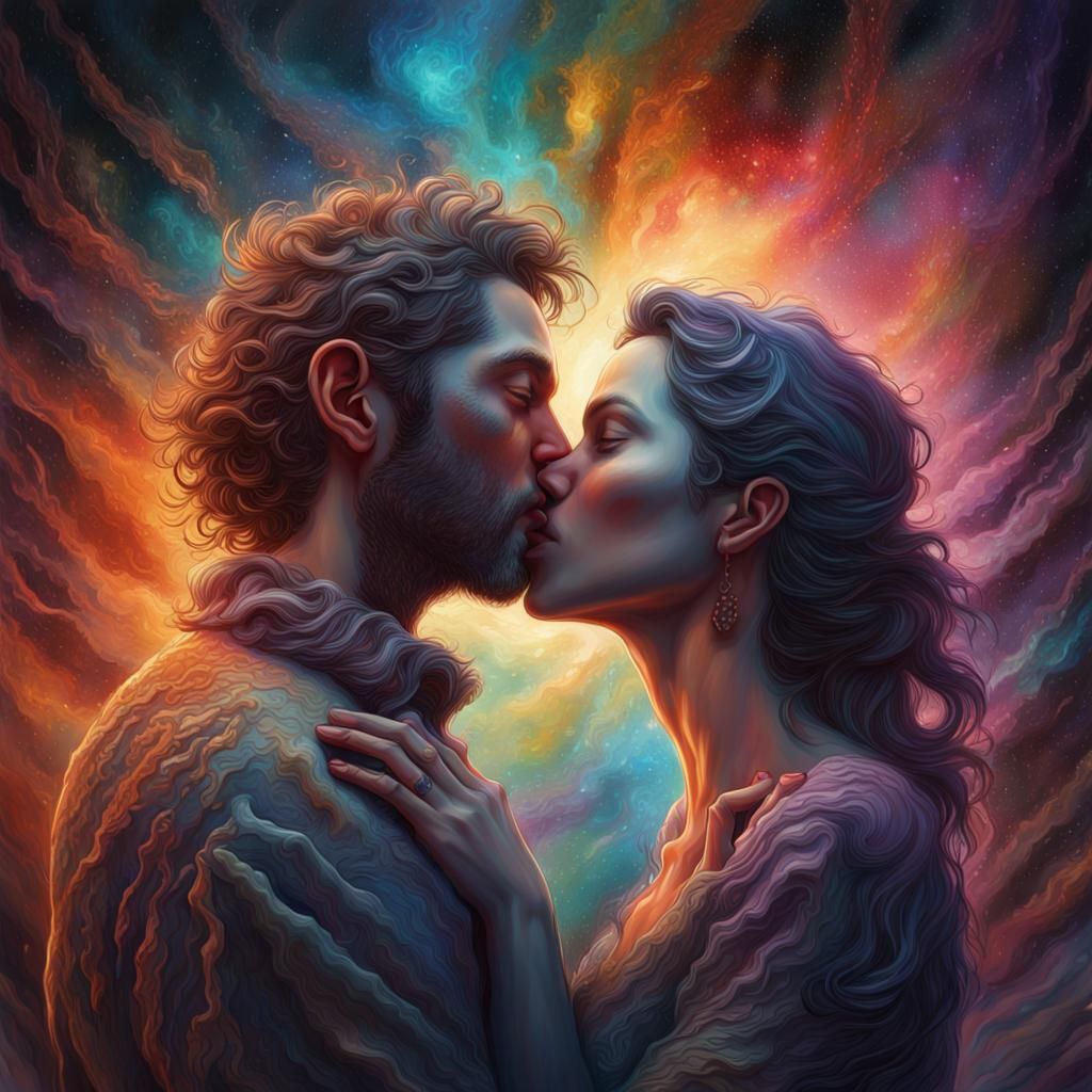 Intricately Detailed Kiss in Dark Fantasy Style