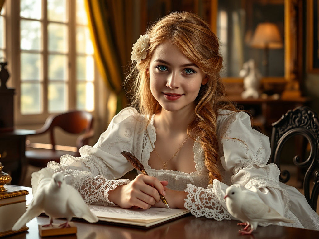 Victorian Beauty Writing Love Letter, Old Masters Style