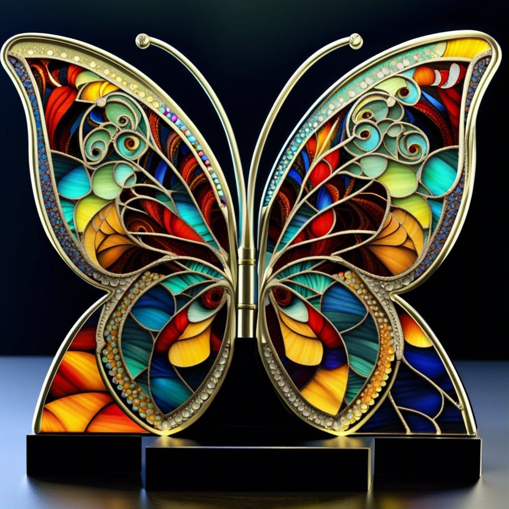 Stained Glass Butterflies Fractal Mosaic Art