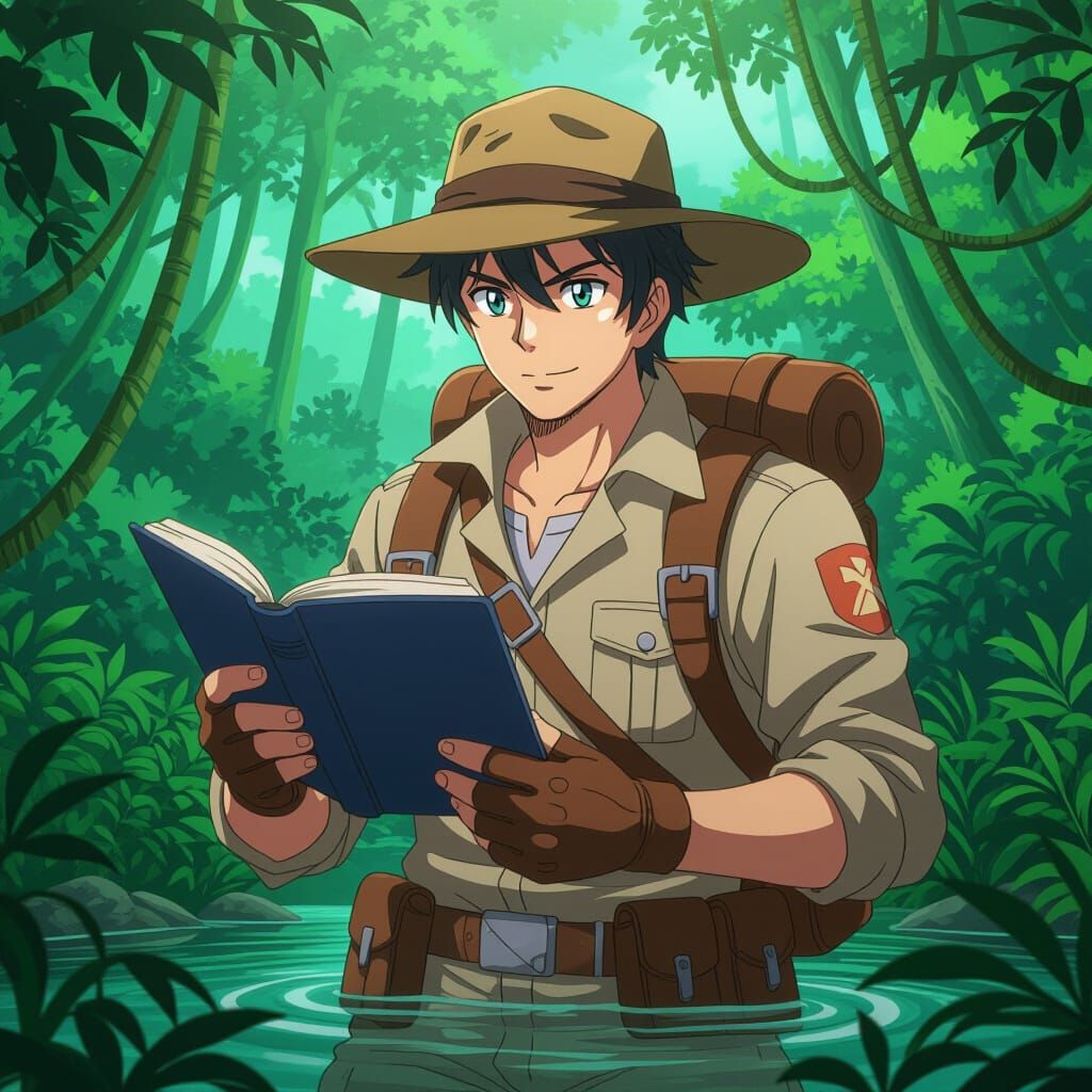 Anime Jungle Explorer in Cel-Shaded Style