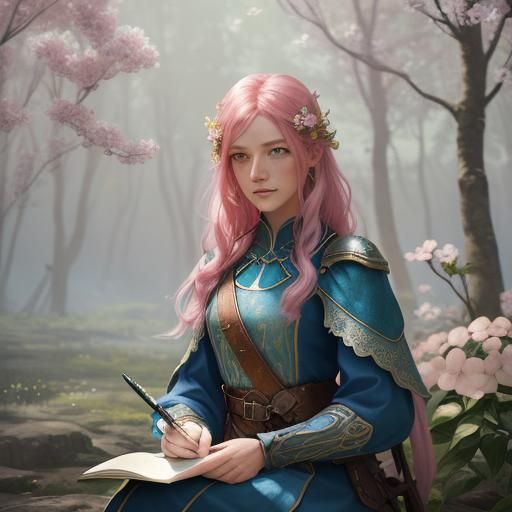 Dogwood Sketch: Whimsical Fantasy Art Nouveau Scene