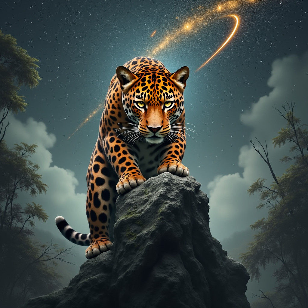 Jaguar in Mystical Rainforest Clearing, Hyperrealistic Rende...
